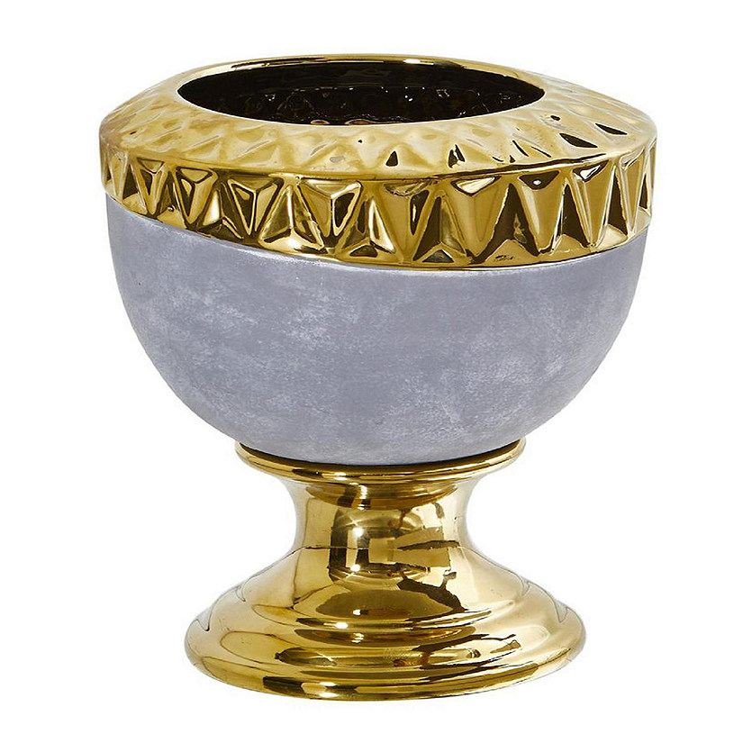 Nearly Natural Modern Decorative 9.25" Regal Stone Urn with Gold Accents Image