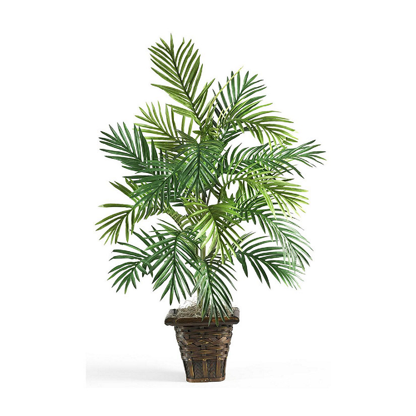 Nearly Natural Modern Decorative Areca Palm with Wicker Basket Silk Plant - Green Image