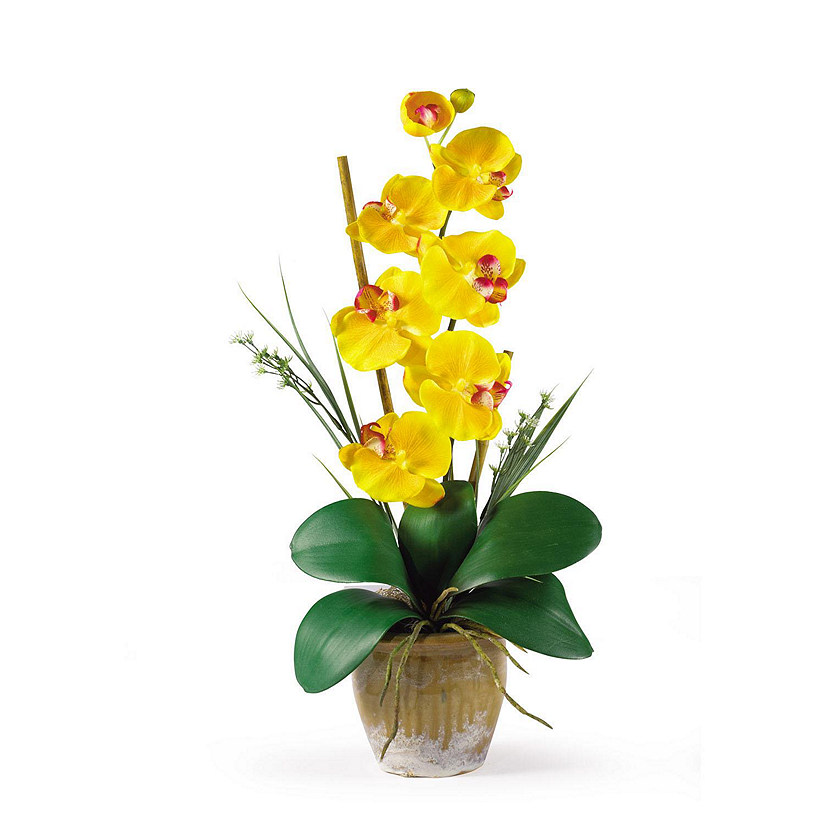 Nearly Natural Single Stem Phalaenopsis Silk Orchid Arrangement, Yellow Image