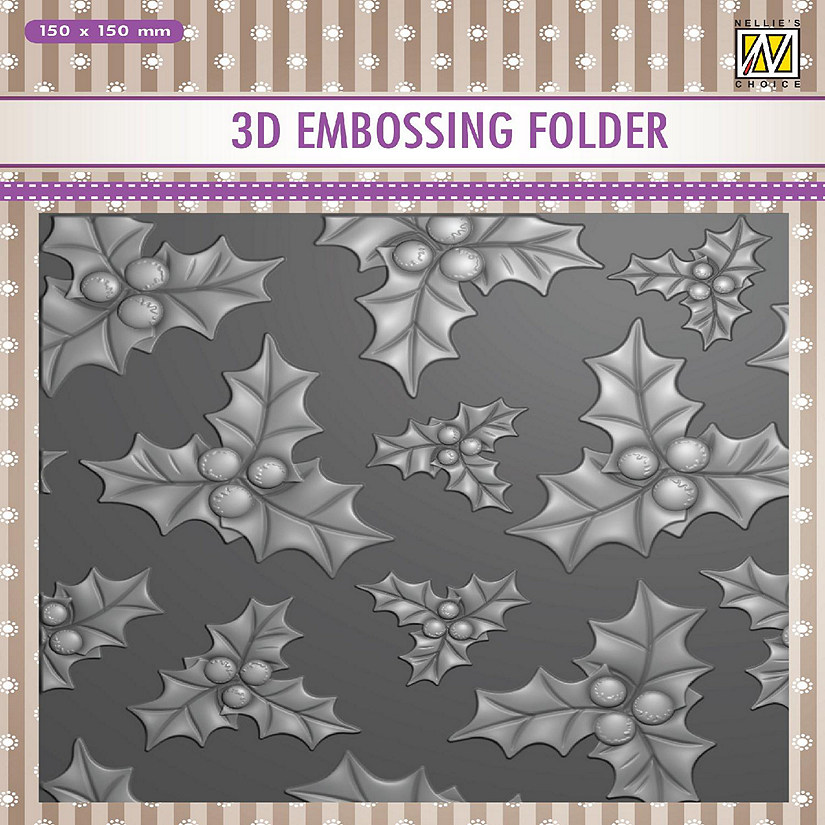 Nellie's Choice 3D Embossing Folder  Holly Leaves  Berries Image