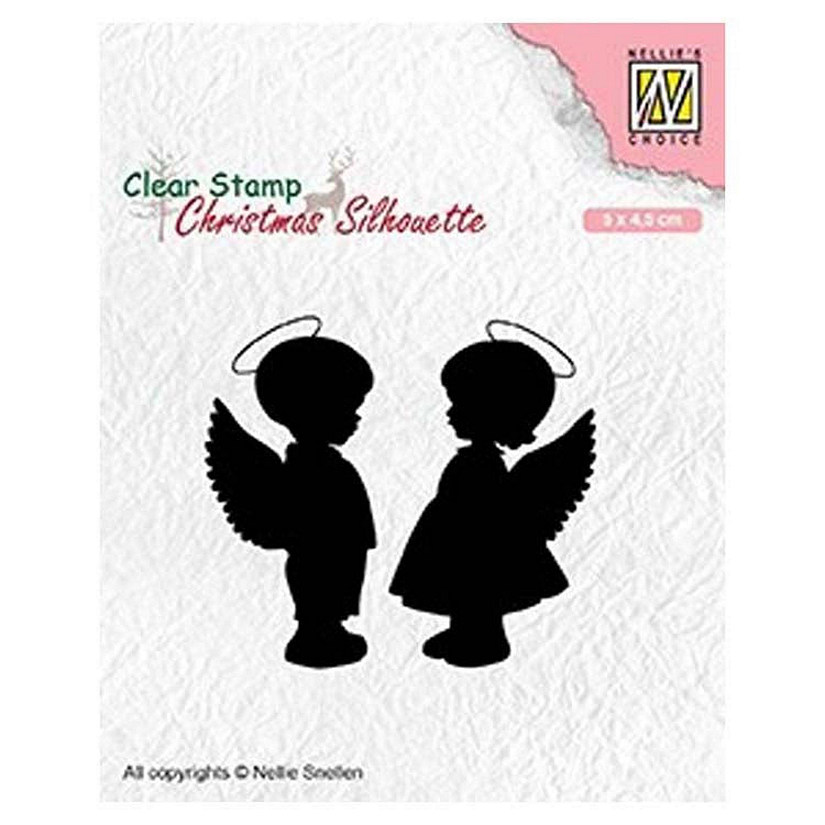Nellie's Choice Clear Stamp Christmas Silhouette Angel Girl and Boy Image
