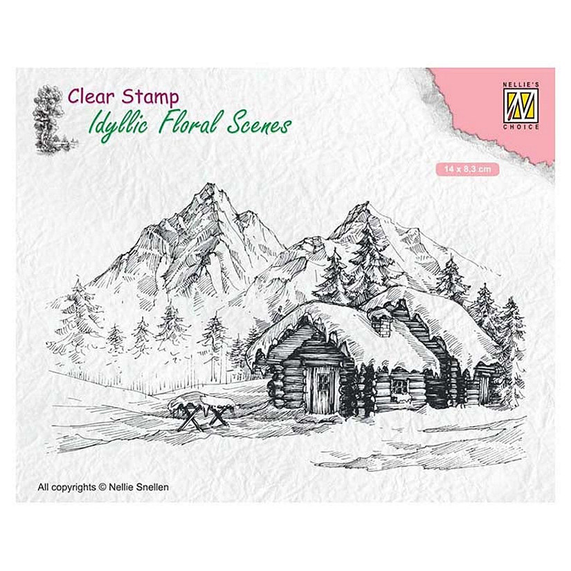 Nellie's Choice Clear Stamp Snowy Landscape with Cottage Image