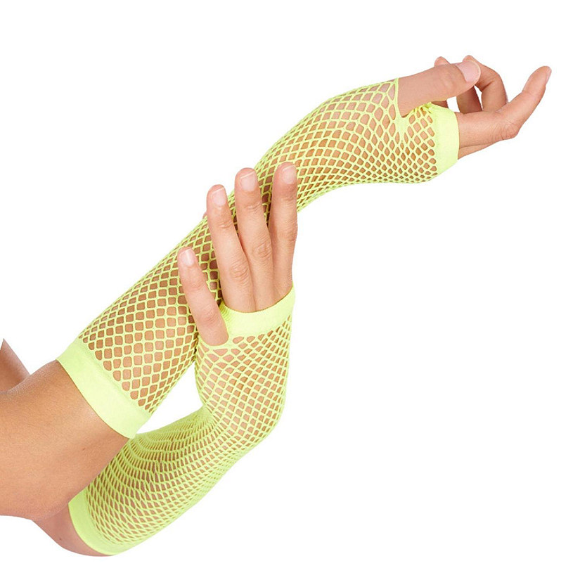 Neon Fishnet Gloves Yellow Yellow Costume Accessory Image