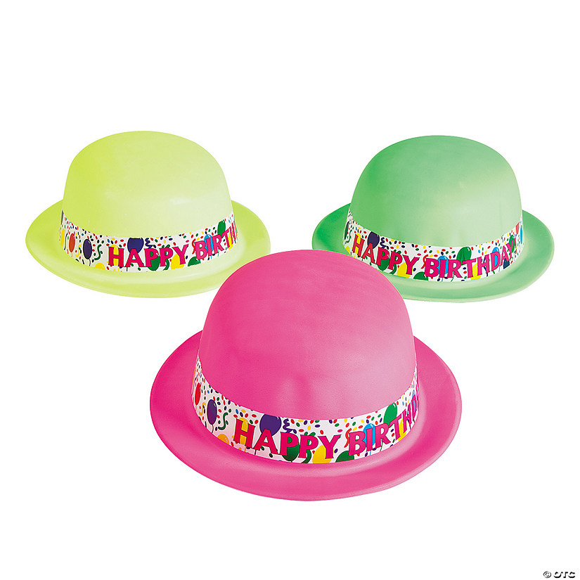 Neon Happy Birthday Derby Hats - 12 Pc. Image
