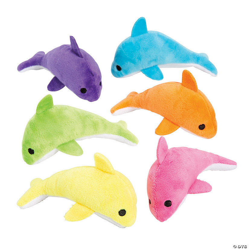 Neon Stuffed Dolphins - 12 Pc. Image