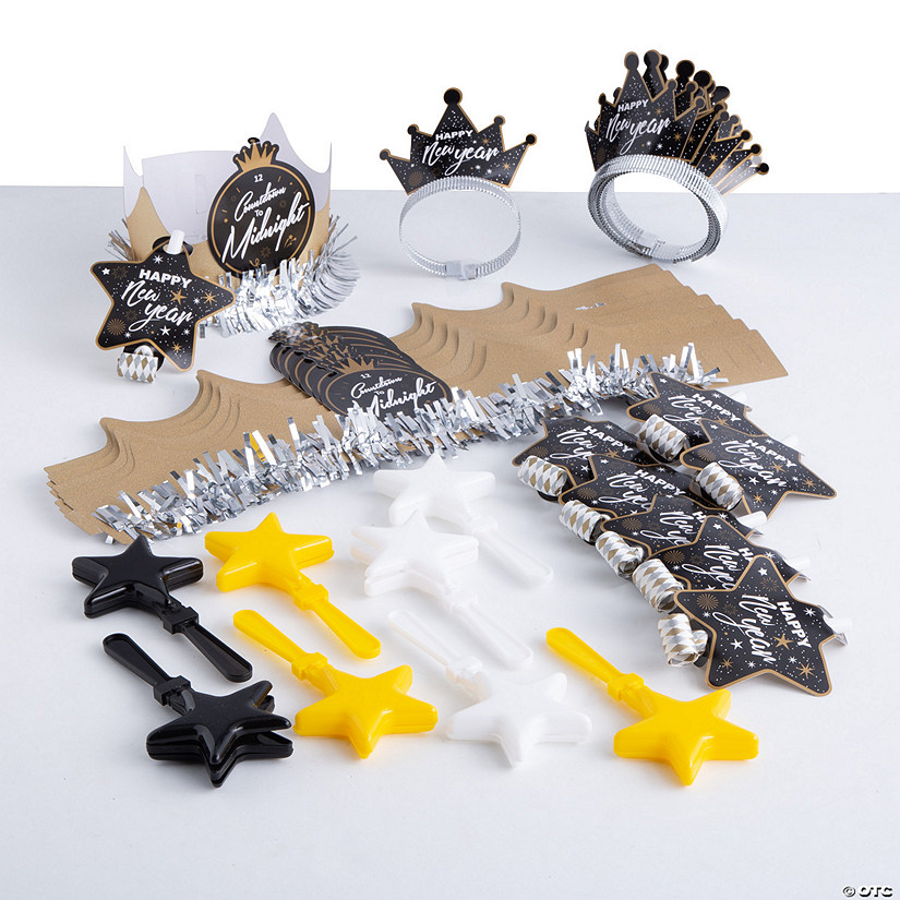 New Year&#8217;s Eve Black & Gold Crown Party Kit for 50 Image