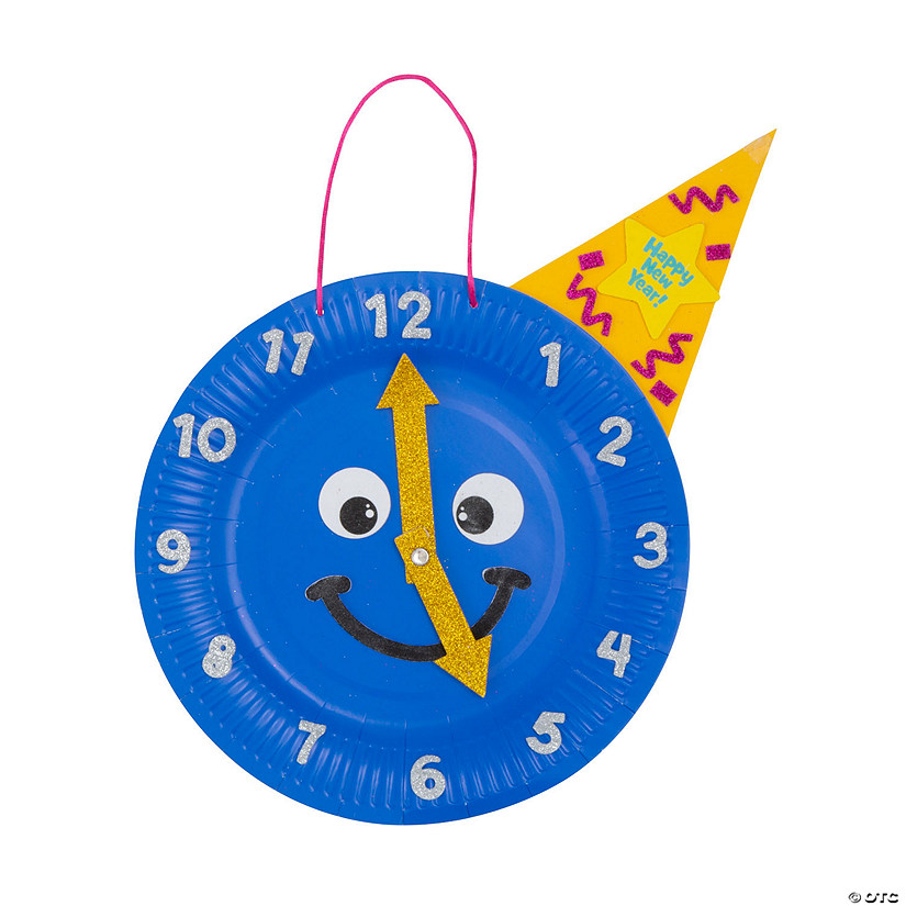 New Year's Clock Paper Plate Sign Craft Kit - Makes 12 Image