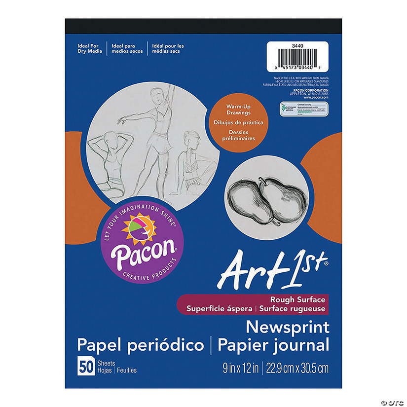 Newsprint Pad, White, 9" x 12", 50 Sheets Per Pad, Pack of 12 Image