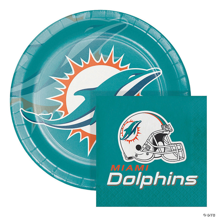 Nfl Miami Dolphins Paper Plate And Napkin Party Kit | Oriental Trading