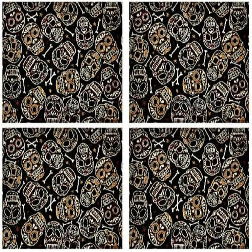 Nidico Halloween Placemats Skulls and Bones on Black with gold.  Set of 4 Image