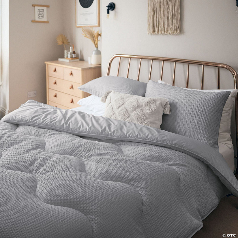 Night Lark  - Cotton Waffle Collection - All-In-One Duvet - Washable Comforter - Queen Size in Gray Image