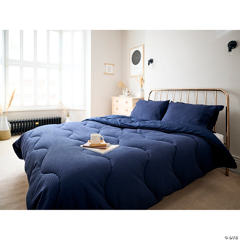 Night Lark  - Cotton Waffle Collection - All-In-One Duvet - Washable Comforter - Twin Size in Navy Image