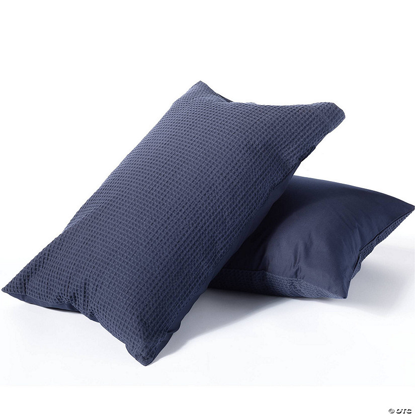 Night Lark  - Cotton Waffle -  Standard Pair of Pillowcases in Navy Image