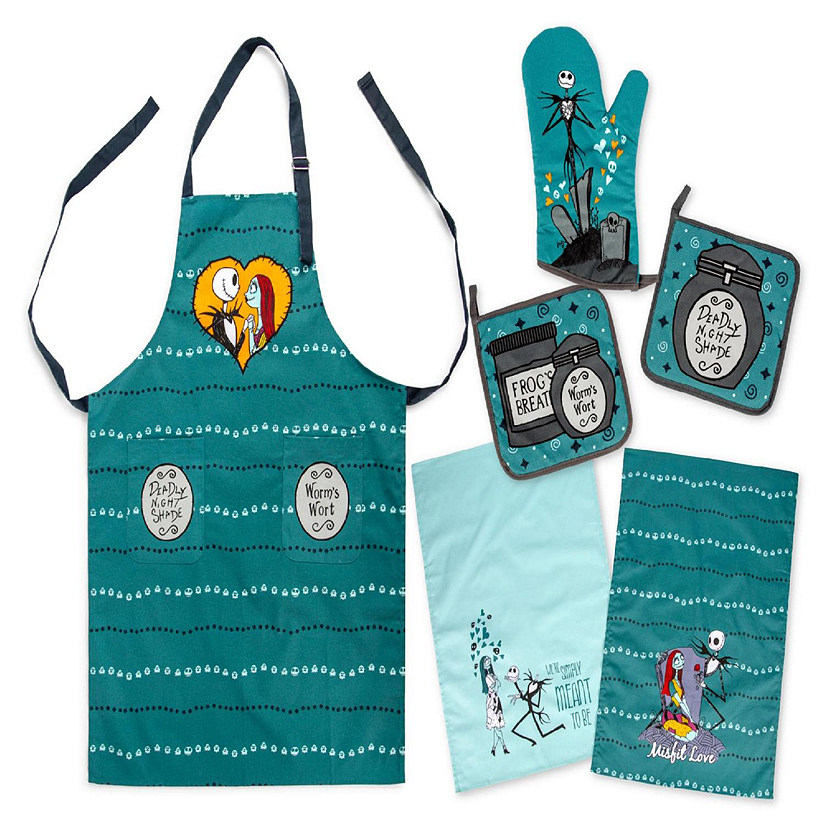 EUUPS Christmas Gift for Mom Women Nightmare Halloween Kitchen Decorations Cooking Utensils Set - Wooden Cooking Spoons with Apron Oven Mitt Potholder 