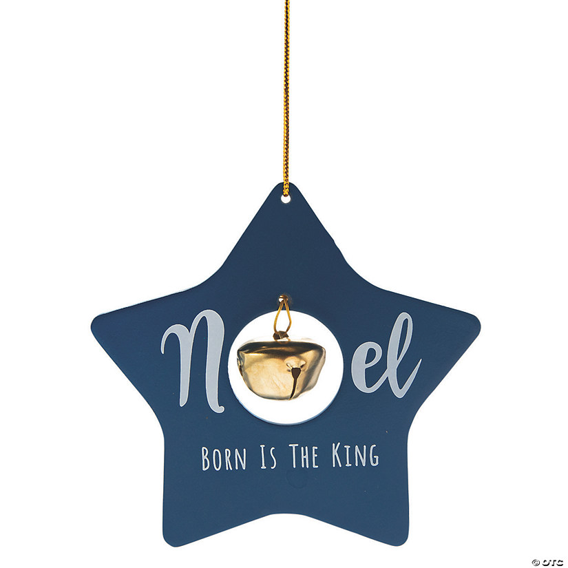 Noel Born is the King Star Wood Christmas Ornaments with Bell - 12 Pc. Image