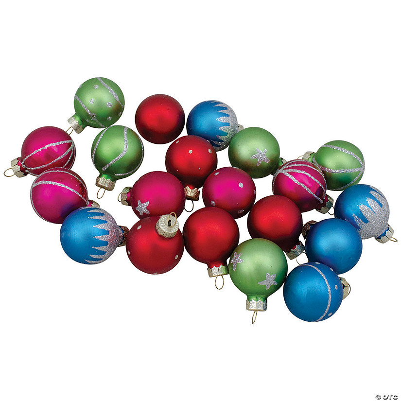 Northlight 1.25" Glass Christmas Decorations and Tree Topper, Set of 20 Image