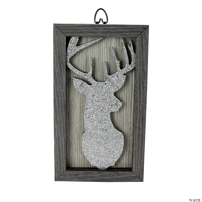 Northlight 10.25" Silver Glittered Buck Silhouette Box Framed Christmas Wall Hanging Image