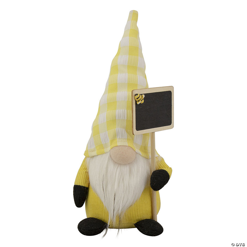 Northlight 10.25" yellow gingham hat springtime gnome with chalk board Image