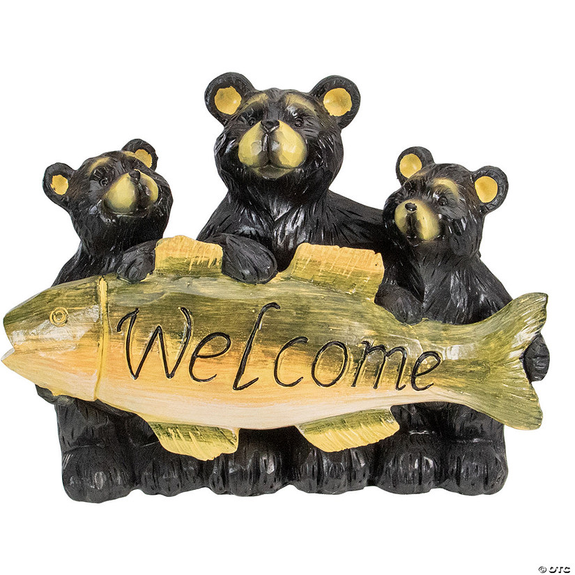 Northlight 10" Bear Family Trio Welcome Sign Outdoor Garden Statue Image