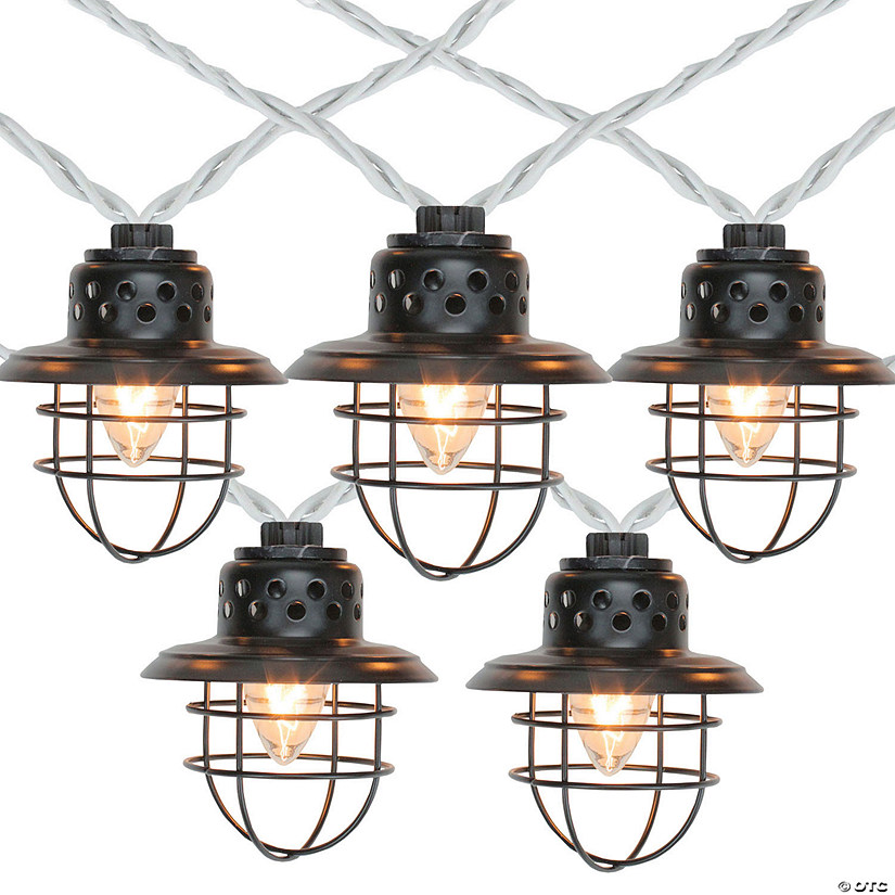 Northlight 10-Count Black Caged Fisherman Lantern Patio String Light Set, 9' Black Wire Image