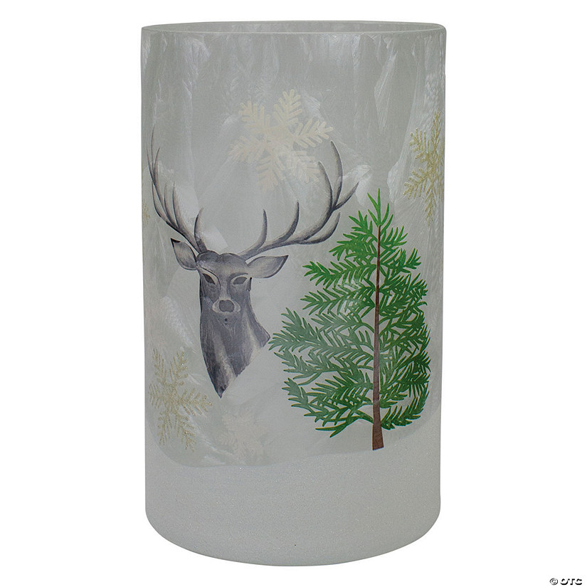 Northlight 10" Deer, Pine and Snowflakes Flameless Glass Christmas Candle Holder Image