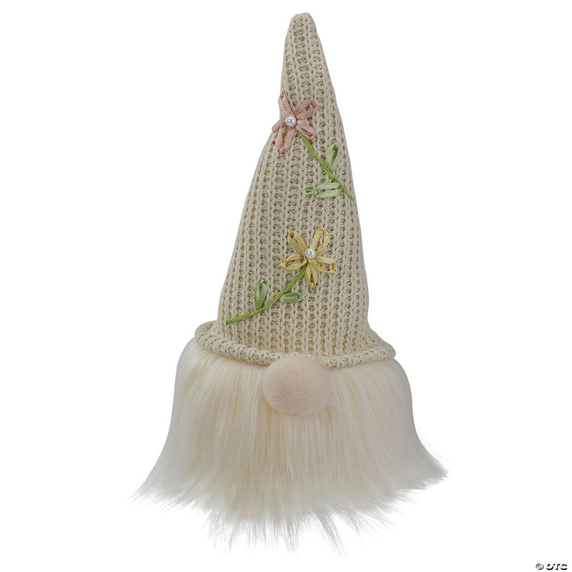 Northlight 10" lighted cream sitting gnome figure head with a knitted hat Image