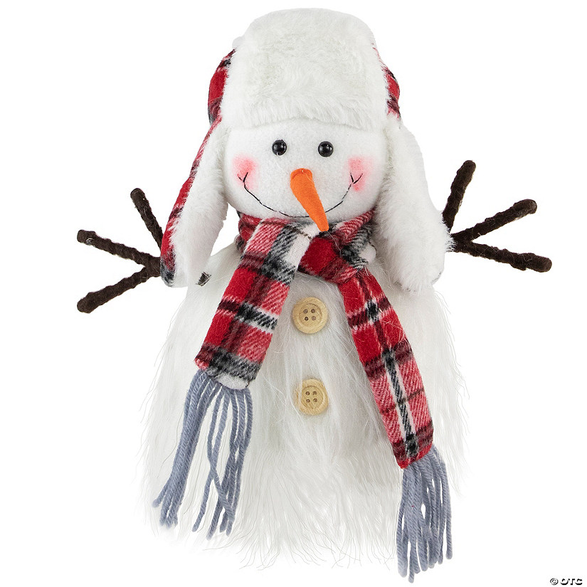 Northlight 10" Snowman in Plaid Trapper Hat Christmas Decoration Image