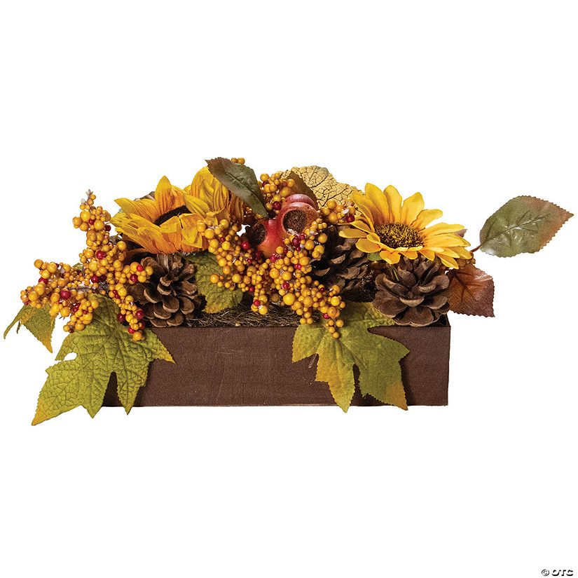 Northlight 10" Yellow and Brown Sunflowers and Leaves Fall Harvest Floral Arrangement Image