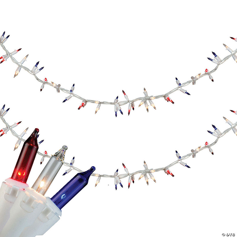 Northlight 105-Count Red  Clear and Blue Patriotic Mini Light Garland  5.6' White Wire Image