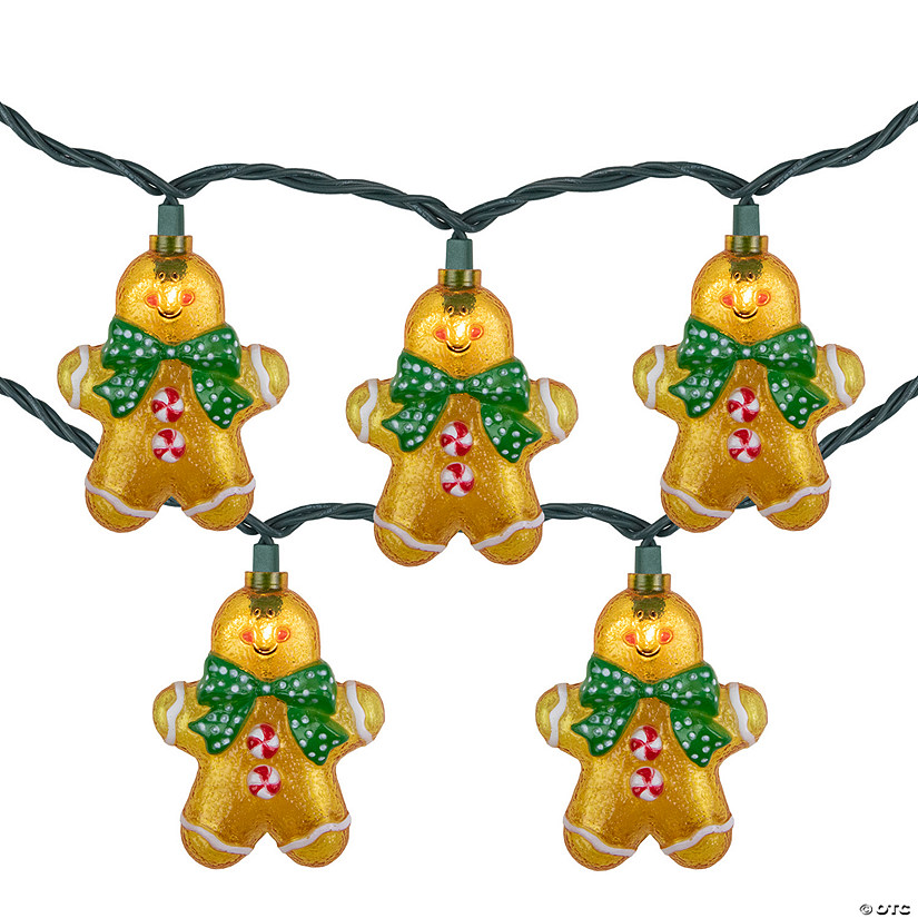 Northlight 10ct Gingerbread Man Christmas Lights  Clear Lights  Green Wire Image
