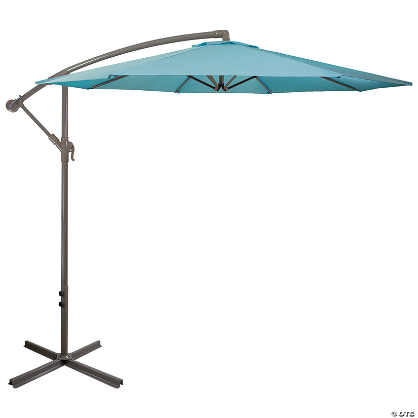 Northlight 10ft Offset Outdoor Patio Umbrella with Hand Crank  Turquoise Blue Image