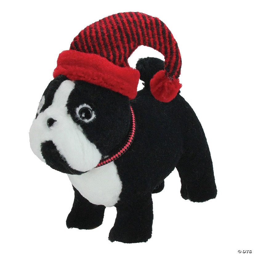 Northlight - 11.5" Plush Standing Bulldog with Santa Hat Christmas Decoration Image