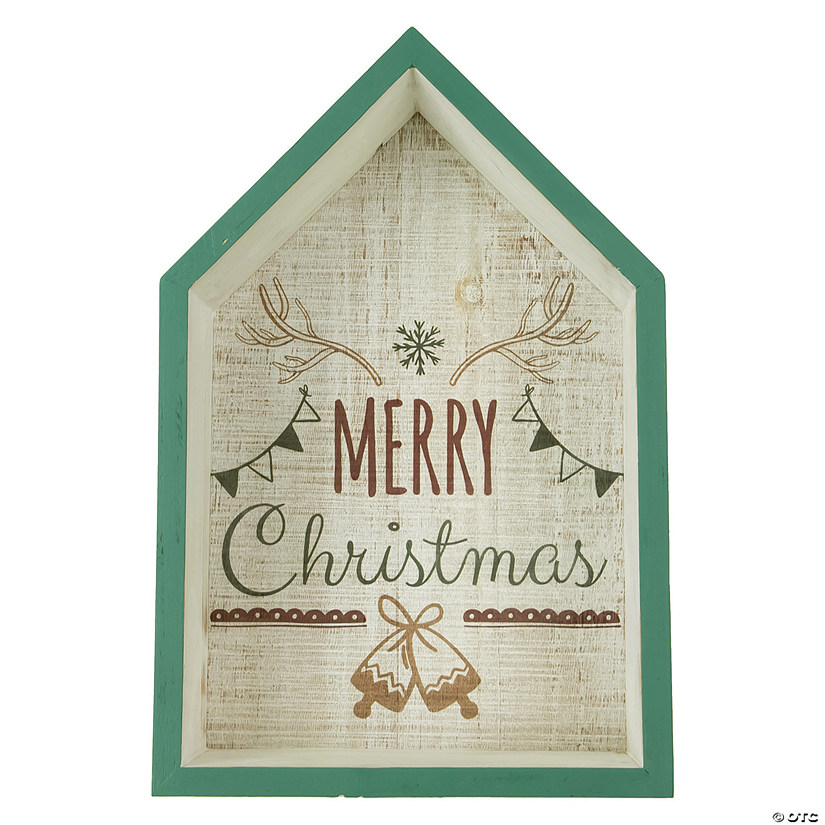 Northlight 11.75" Green Merry Christmas 3-D House Wall Sign Image