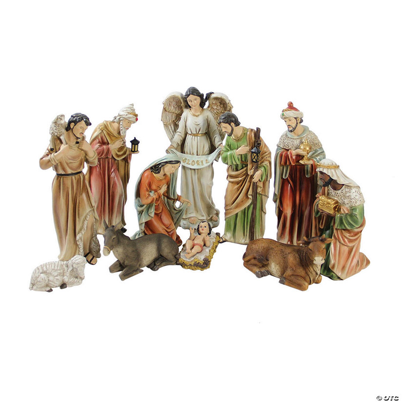 Northlight - 11pc Vibrantly Colored Traditional Religious Christmas Nativity Figurine Set 15.5" Image
