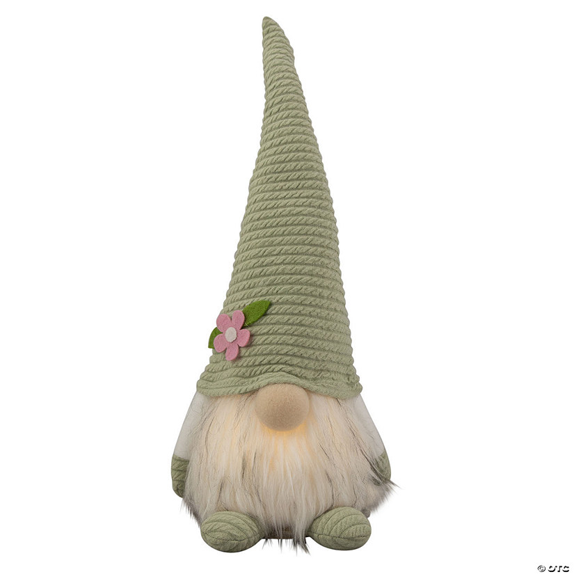 Northlight 12.25" lighted green spring gnome with flower hat Image