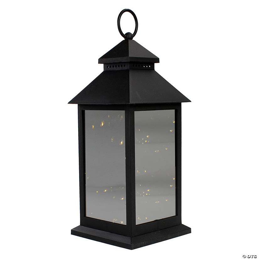 Northlight 12" Black LED Lighted Battery Operated Lantern Warm White Flickering Light Image