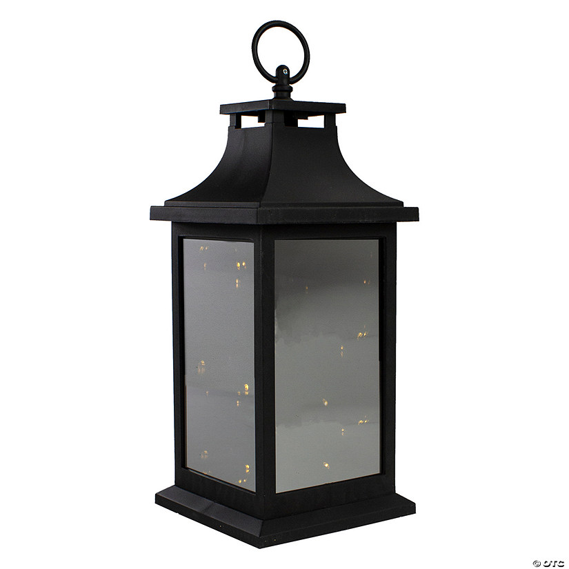 Northlight 12" Black LED Lighted Battery Operated Lantern with Flickering Light Image
