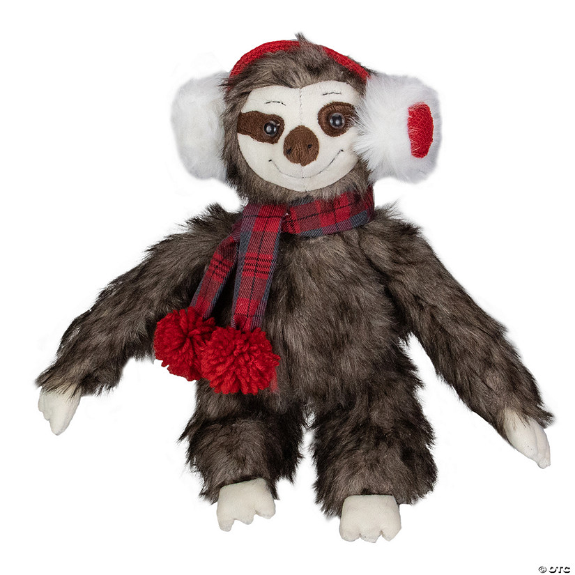 Northlight 12-Inches Plush Brown Sitting Sloth Christmas Tabletop Decoration Image