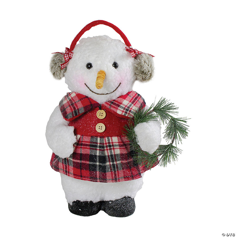 Northlight - 12" Plush Red and Gray Winter Dressed Snow-Woman Tabletop Christmas Figurine Image