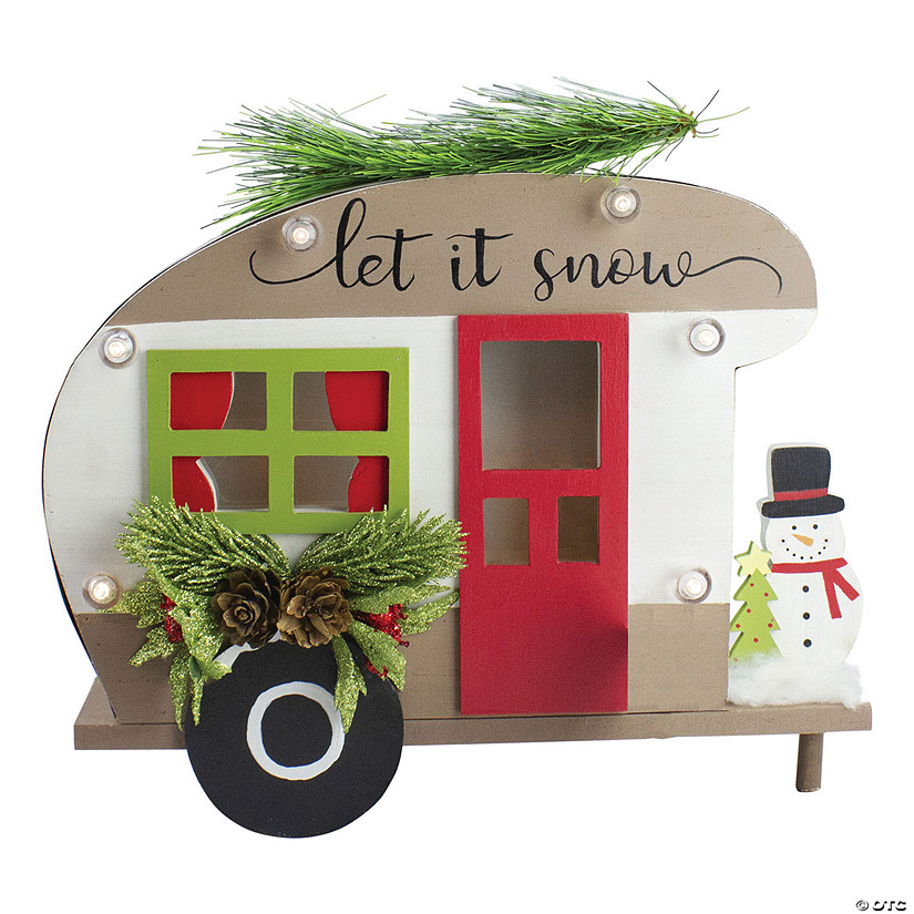 Northlight - 12" Red and Green RV "Let It Snow" Christmas Tabletop Decoration Image
