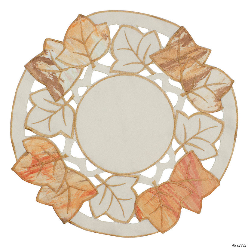Northlight 12" White and Beige Embroidered Fall Leaf Thanksgiving Doily Image