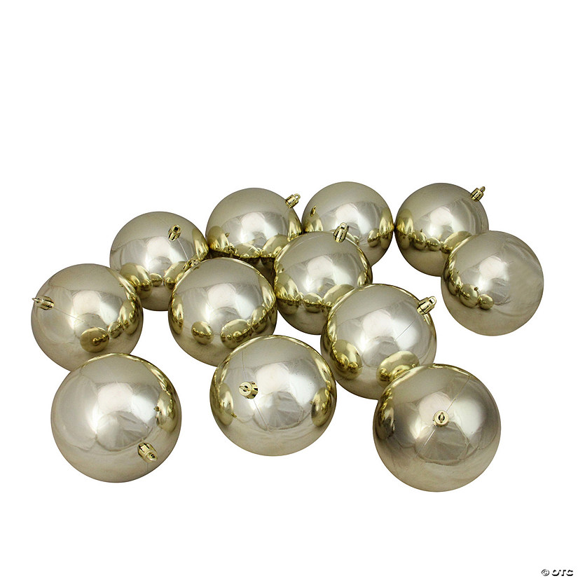 Northlight 12ct Champagne Gold Shatterproof Shiny Christmas Ball Ornaments 4" (100mm) Image
