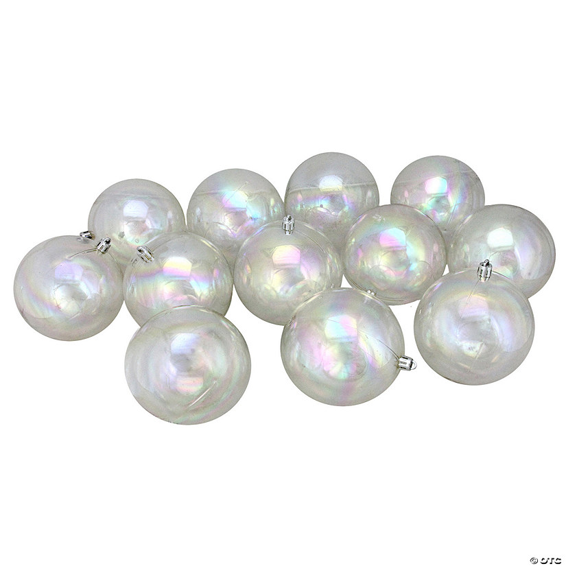 Northlight 12ct Clear Iridescent Shatterproof Shiny Christmas Ball Ornaments 4" (100mm) Image