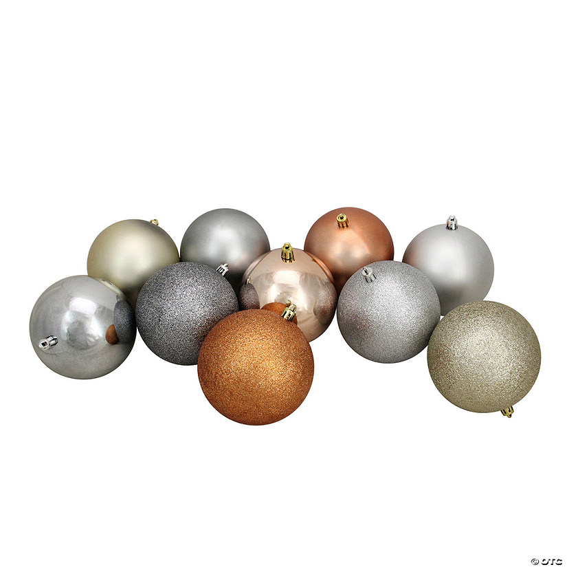Northlight 12ct Earth Tone Shatterproof 3-Finish Christmas Ball Ornaments 4" (100mm) Image