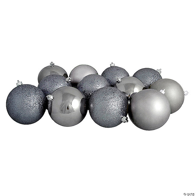 Northlight 12ct Gray Shatterproof 4-Finish Christmas Ball Ornaments 4" (100mm) Image