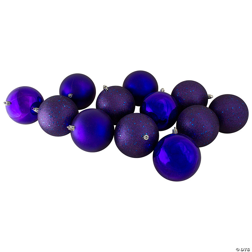 Northlight 12ct Indigo Blue Shatterproof 4-Finish Christmas Ball Ornaments 4" (100mm) Image