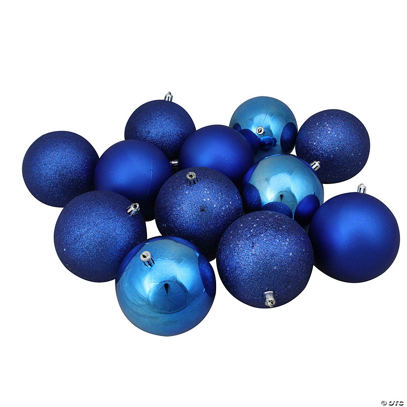 Northlight 12ct Lavish Blue Shatterproof 4-Finish Christmas Ball Ornaments 4" (100mm) Image