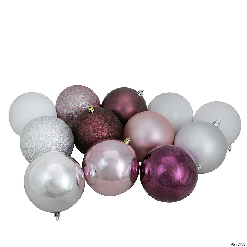 Northlight 12ct Mulberry and Silver Shatterproof 3-Finish Christmas Ball Ornaments 4" (101mm) Image