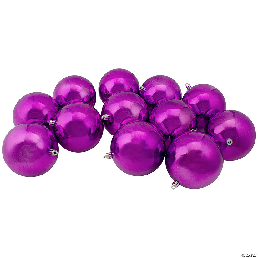Northlight 12ct Purple Shatterproof Shiny Christmas Ball Ornaments 4" (100mm) Image