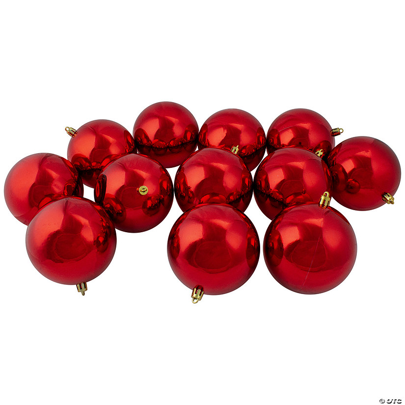 Northlight 12ct Red Hot Shiny Shatterproof Christmas Ball Ornaments 4" (100mm) Image